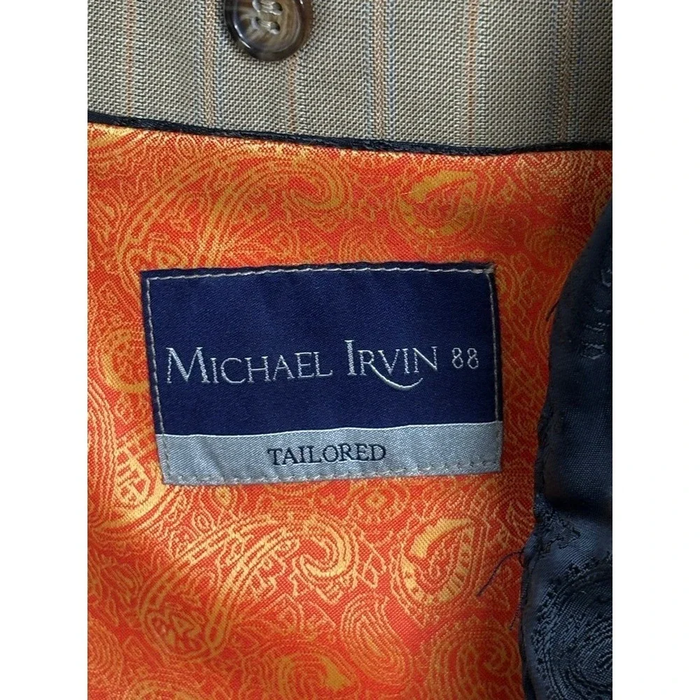 Michael Irvin 88 Tailored Tan Stripe Sport Coat 42R Notched Collar 4 Button